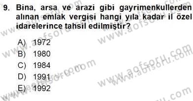 Mahalli İdareler Maliyesi Dersi 2015 - 2016 Yılı (Final) Dönem Sonu Sınav Soruları 9. Soru