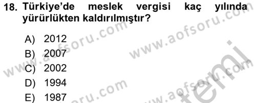 Mahalli İdareler Maliyesi Dersi 2016 - 2017 Yılı (Vize) Ara Sınav Soruları 18. Soru
