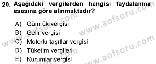 Mahalli İdareler Maliyesi Dersi 2016 - 2017 Yılı (Vize) Ara Sınav Soruları 20. Soru