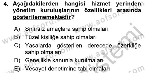 Mahalli İdareler Maliyesi Dersi 2016 - 2017 Yılı (Vize) Ara Sınav Soruları 4. Soru