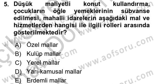 Mahalli İdareler Maliyesi Dersi 2016 - 2017 Yılı (Vize) Ara Sınav Soruları 5. Soru