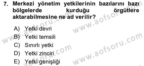 Mahalli İdareler Maliyesi Dersi 2016 - 2017 Yılı (Vize) Ara Sınav Soruları 7. Soru