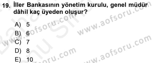 Mahalli İdareler Maliyesi Dersi 2017 - 2018 Yılı (Final) Dönem Sonu Sınav Soruları 19. Soru