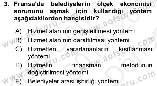 Mahalli İdareler Maliyesi Dersi 2017 - 2018 Yılı (Final) Dönem Sonu Sınav Soruları 3. Soru