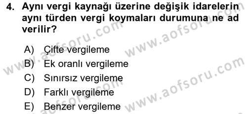 Mahalli İdareler Maliyesi Dersi 2017 - 2018 Yılı (Final) Dönem Sonu Sınav Soruları 4. Soru