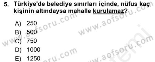 Mahalli İdareler Maliyesi Dersi 2017 - 2018 Yılı (Final) Dönem Sonu Sınav Soruları 5. Soru