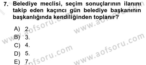 Mahalli İdareler Maliyesi Dersi 2017 - 2018 Yılı (Final) Dönem Sonu Sınav Soruları 7. Soru