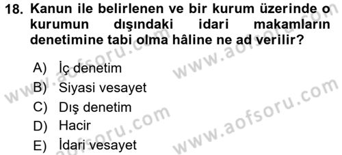 Mahalli İdareler Maliyesi Dersi 2018 - 2019 Yılı 3 Ders Sınav Soruları 18. Soru