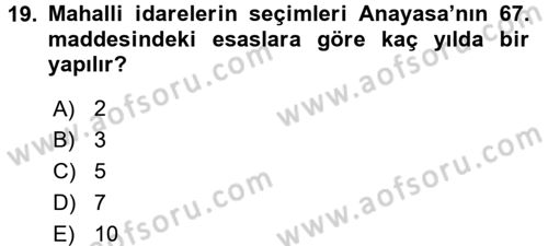 Mahalli İdareler Maliyesi Dersi 2018 - 2019 Yılı 3 Ders Sınav Soruları 19. Soru