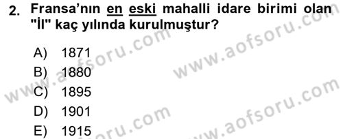Mahalli İdareler Maliyesi Dersi 2018 - 2019 Yılı 3 Ders Sınav Soruları 2. Soru