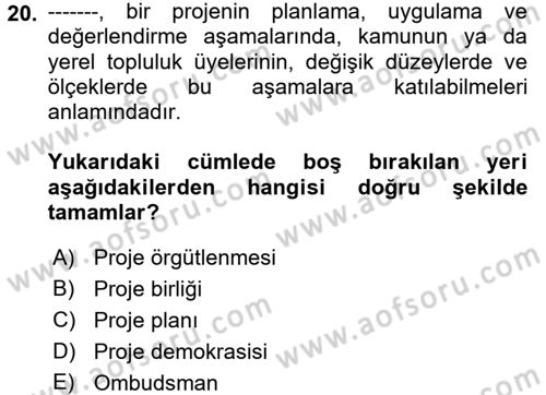 Mahalli İdareler Maliyesi Dersi 2018 - 2019 Yılı 3 Ders Sınav Soruları 20. Soru