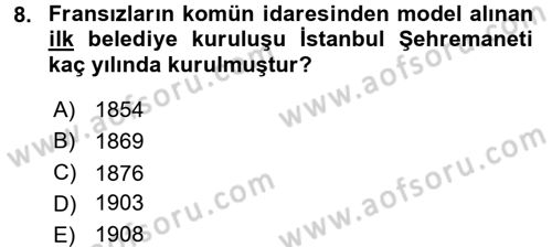 Mahalli İdareler Maliyesi Dersi 2018 - 2019 Yılı 3 Ders Sınav Soruları 8. Soru