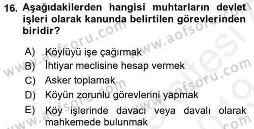 Mahalli İdareler Maliyesi Dersi 2018 - 2019 Yılı (Final) Dönem Sonu Sınav Soruları 16. Soru