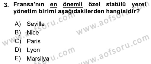 Mahalli İdareler Maliyesi Dersi 2018 - 2019 Yılı (Final) Dönem Sonu Sınav Soruları 3. Soru