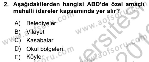 Mahalli İdareler Maliyesi Dersi 2018 - 2019 Yılı Yaz Okulu Sınav Soruları 2. Soru