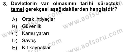 Mahalli İdareler Maliyesi Dersi 2018 - 2019 Yılı Yaz Okulu Sınav Soruları 8. Soru