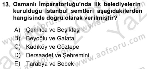 Mahalli İdareler Maliyesi Dersi 2020 - 2021 Yılı Yaz Okulu Sınav Soruları 13. Soru