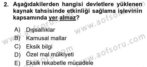 Mahalli İdareler Maliyesi Dersi 2020 - 2021 Yılı Yaz Okulu Sınav Soruları 2. Soru
