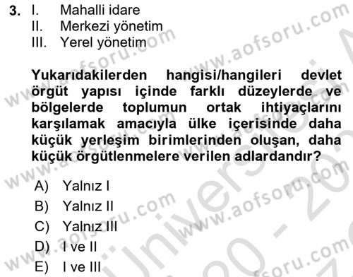 Mahalli İdareler Maliyesi Dersi 2020 - 2021 Yılı Yaz Okulu Sınav Soruları 3. Soru