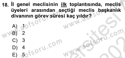 Mahalli İdareler Maliyesi Dersi 2021 - 2022 Yılı Yaz Okulu Sınav Soruları 18. Soru