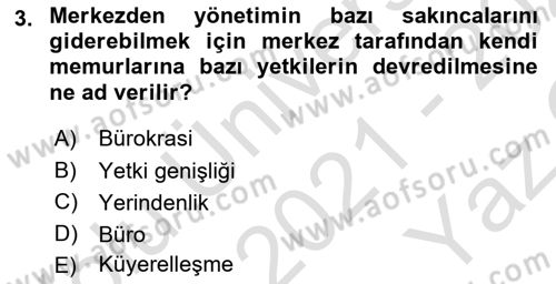Mahalli İdareler Maliyesi Dersi 2021 - 2022 Yılı Yaz Okulu Sınav Soruları 3. Soru