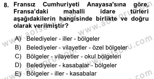 Mahalli İdareler Maliyesi Dersi 2021 - 2022 Yılı Yaz Okulu Sınav Soruları 8. Soru