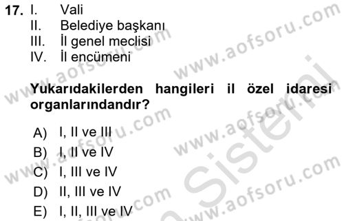 Mahalli İdareler Maliyesi Dersi 2022 - 2023 Yılı Yaz Okulu Sınav Soruları 17. Soru