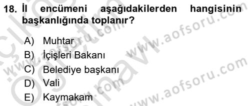 Mahalli İdareler Maliyesi Dersi 2022 - 2023 Yılı Yaz Okulu Sınav Soruları 18. Soru