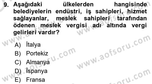 Mahalli İdareler Maliyesi Dersi 2022 - 2023 Yılı Yaz Okulu Sınav Soruları 9. Soru