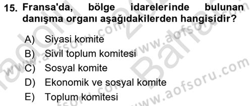 Mahalli İdareler Maliyesi Dersi 2023 - 2024 Yılı (Vize) Ara Sınav Soruları 15. Soru