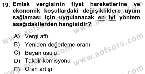 Mahalli İdareler Maliyesi Dersi 2023 - 2024 Yılı (Vize) Ara Sınav Soruları 19. Soru