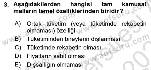 Mahalli İdareler Maliyesi Dersi 2023 - 2024 Yılı (Vize) Ara Sınav Soruları 3. Soru
