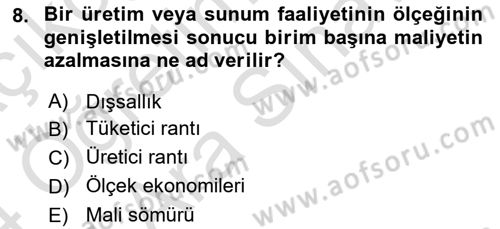 Mahalli İdareler Maliyesi Dersi 2023 - 2024 Yılı (Vize) Ara Sınav Soruları 8. Soru