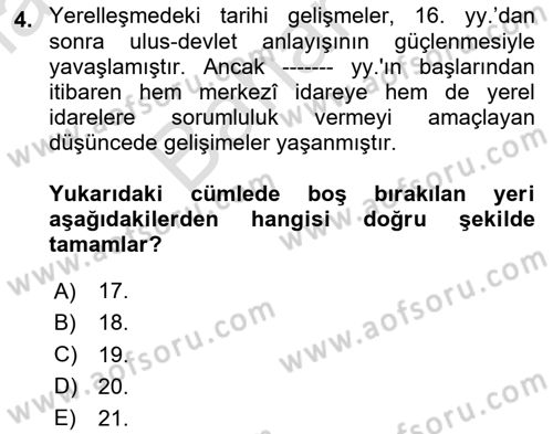 Mahalli İdareler Maliyesi Dersi 2023 - 2024 Yılı (Final) Dönem Sonu Sınav Soruları 4. Soru