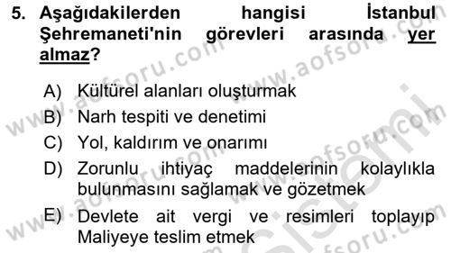 Mahalli İdareler Maliyesi Dersi 2023 - 2024 Yılı (Final) Dönem Sonu Sınav Soruları 5. Soru