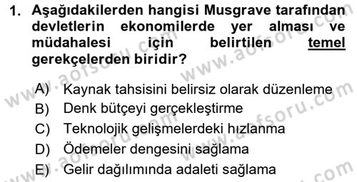 Mahalli İdareler Maliyesi Dersi 2023 - 2024 Yılı Yaz Okulu Sınav Soruları 1. Soru
