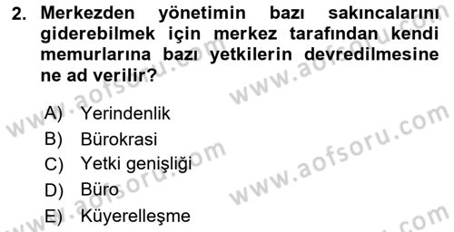 Mahalli İdareler Maliyesi Dersi 2023 - 2024 Yılı Yaz Okulu Sınav Soruları 2. Soru