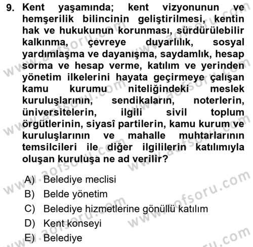 Mahalli İdareler Maliyesi Dersi 2023 - 2024 Yılı Yaz Okulu Sınav Soruları 9. Soru