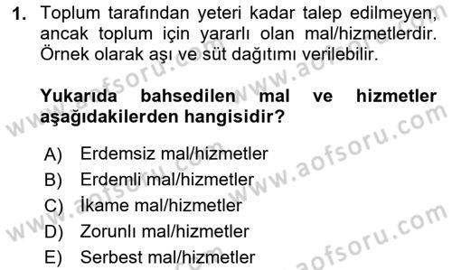 Mahalli İdareler Maliyesi Dersi 2024 - 2025 Yılı (Vize) Ara Sınav Soruları 1. Soru