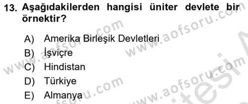 Mahalli İdareler Maliyesi Dersi 2024 - 2025 Yılı (Vize) Ara Sınav Soruları 13. Soru