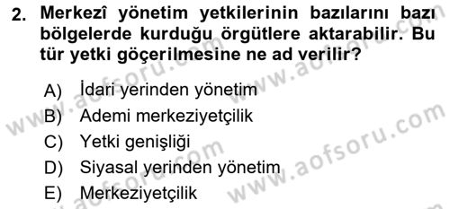 Mahalli İdareler Maliyesi Dersi 2024 - 2025 Yılı (Vize) Ara Sınav Soruları 2. Soru