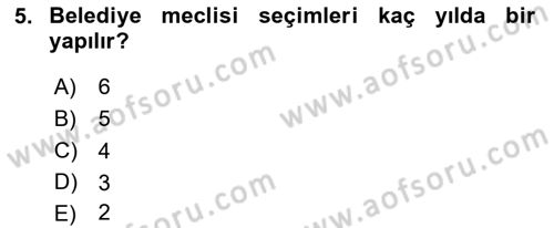 Mahalli İdareler Maliyesi Dersi 2024 - 2025 Yılı (Final) Dönem Sonu Sınav Soruları 5. Soru