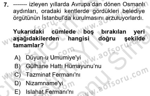 Mahalli İdareler Maliyesi Dersi 2024 - 2025 Yılı (Final) Dönem Sonu Sınav Soruları 7. Soru