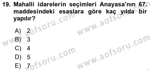 Mahalli İdareler Maliyesi Dersi 2024 - 2025 Yılı Yaz Okulu Sınav Soruları 19. Soru