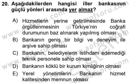 Mahalli İdareler Maliyesi Dersi 2024 - 2025 Yılı Yaz Okulu Sınav Soruları 20. Soru