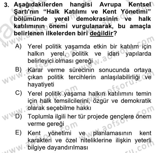 Mahalli İdareler Maliyesi Dersi 2024 - 2025 Yılı Yaz Okulu Sınav Soruları 3. Soru