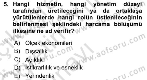 Mahalli İdareler Maliyesi Dersi 2024 - 2025 Yılı Yaz Okulu Sınav Soruları 5. Soru