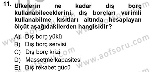 Devlet Borçları Dersi Ara Sınavı Deneme Sınav Soruları 11. Soru