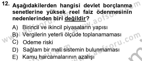 Devlet Borçları Dersi Ara Sınavı Deneme Sınav Soruları 12. Soru