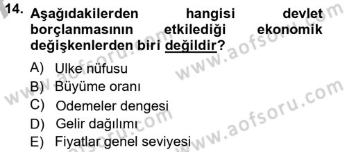 Devlet Borçları Dersi Ara Sınavı Deneme Sınav Soruları 14. Soru